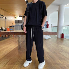 Men's Ice Silk Casual Suit Top and Pants Set