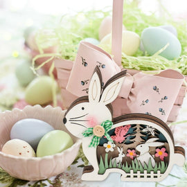 Easter Wooden Ornaments with LED Light Bunny Rabbit Tabletop Easter Decorations