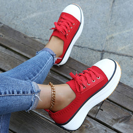Women Lace-up Sneakers In Stretch Fabric