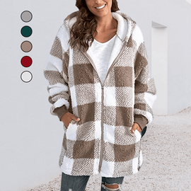 Women Oversized Hoodie Plaid Loose Overcoat