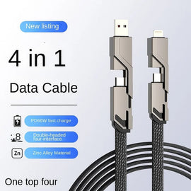 🔥4-in-1 Flat Braided Anti-tangle Charger Cable with Velcro👍