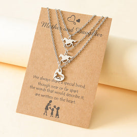Stainless Steel Mom & Daughter Horse 3-Pieces Necklace - Gift for Mum