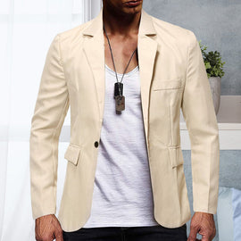 Men's Casual Slim Fit Lapel Collar Suit Solid Color One Button Blazer