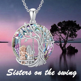 Tree of Life Sister on the Swing Necklace - Thank You for Being My Unbiological Sister