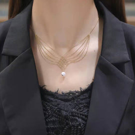 Mermaid Necklace Pearl Pendant Multi-layer Chain