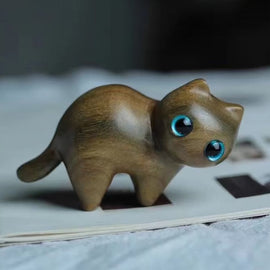 🐈Handmade Wood Carved Cat Decoration