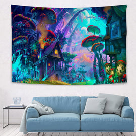 Psychedelic Forest Mushroom Wall Tapestry Art Decor Blanket