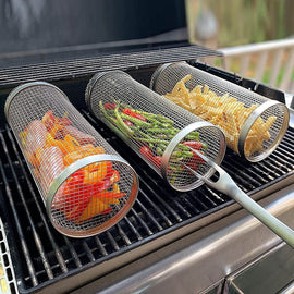 Stainless Steel Rolling BBQ Grill Basket