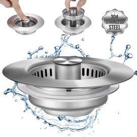 Upgraded 3-in-1 Stainless Steel Kitchen Sink Strainer Drain Filter Anti-Clogging