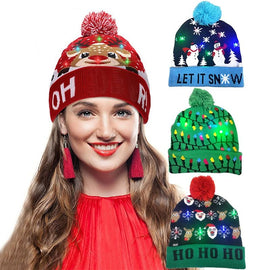 🎅LED Christmas Knitted Hats Light up Xmas Beanie